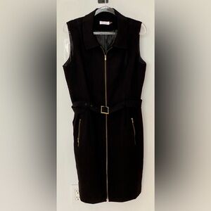 Calvin Klein Zip Black Collared Dress with Belt